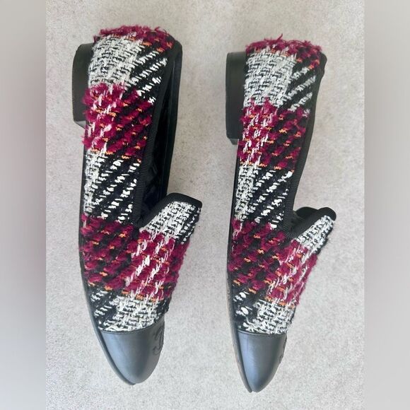 Chanel CC Logo Leather Cap Toe Multicolor Tweed Flat Loafers EU 38 US 7-7.5 - Picture 2 of 11
